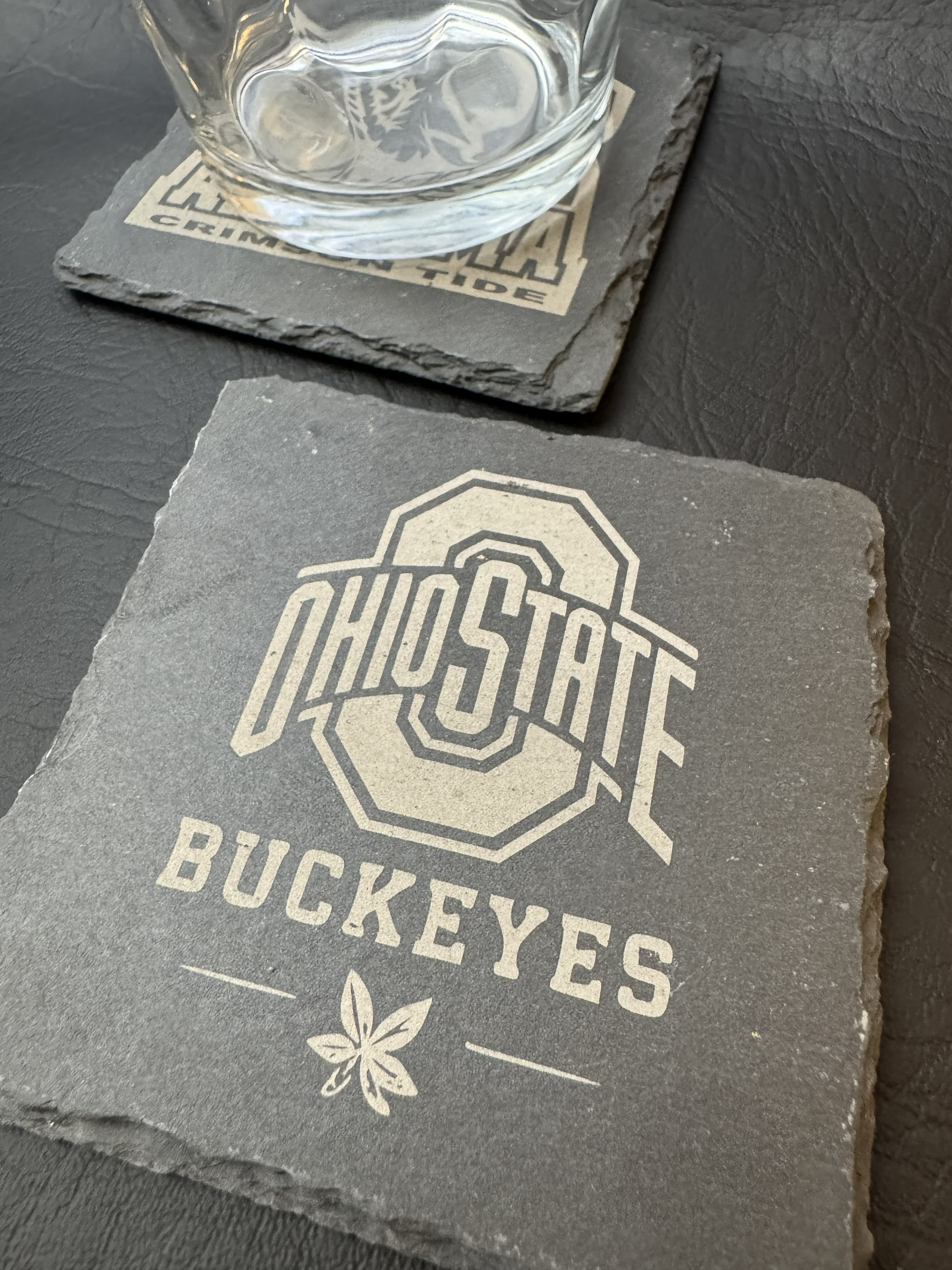 Ohio State themed custom engraved slate coaster
